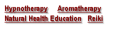 Hypnotherapy     Aromatherapy    
 Natural Health Education   Reiki
  